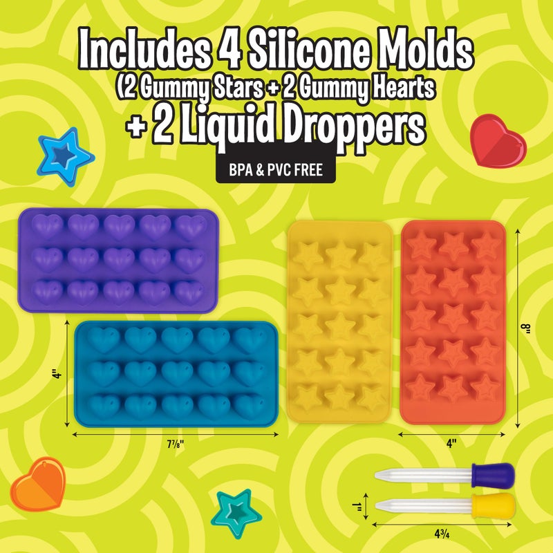 SCS Direct Star & Heart Silicone Candy Molds (4 Pack) BPA-Free Nonstick Trays w 2 Droppers for Chocolate, Ice Cubes & More- Make up to 60 Candies for Holiday Parties- Fun Winter Activity, Gift, Stocking Stuffer - Image 4